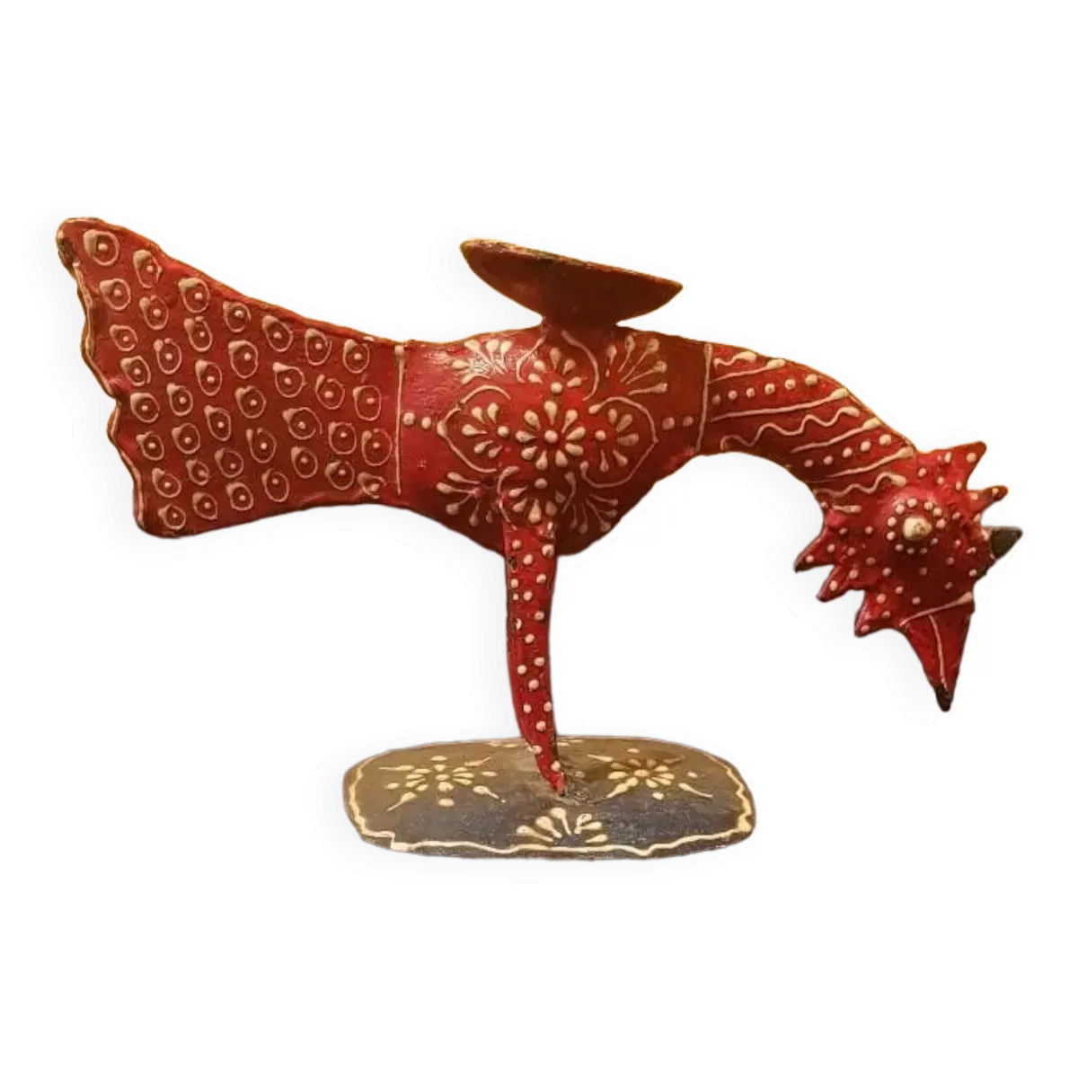 Brûle encens '' coq'' en tôle. Peint à la main.