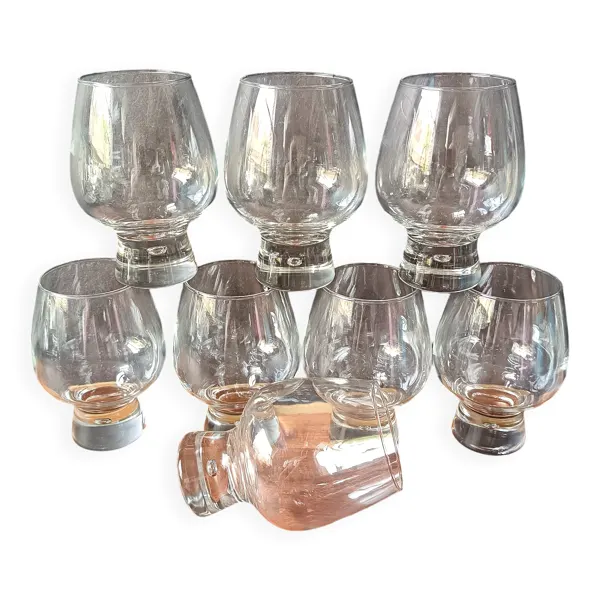 8 verres modèle ''Fjord'' de Durobor pied épais avec bulle vintage Belge