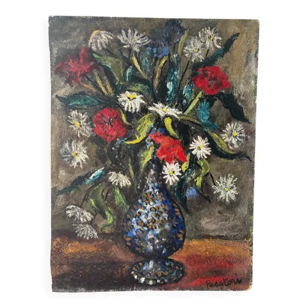 Bouquet de fleurs signé