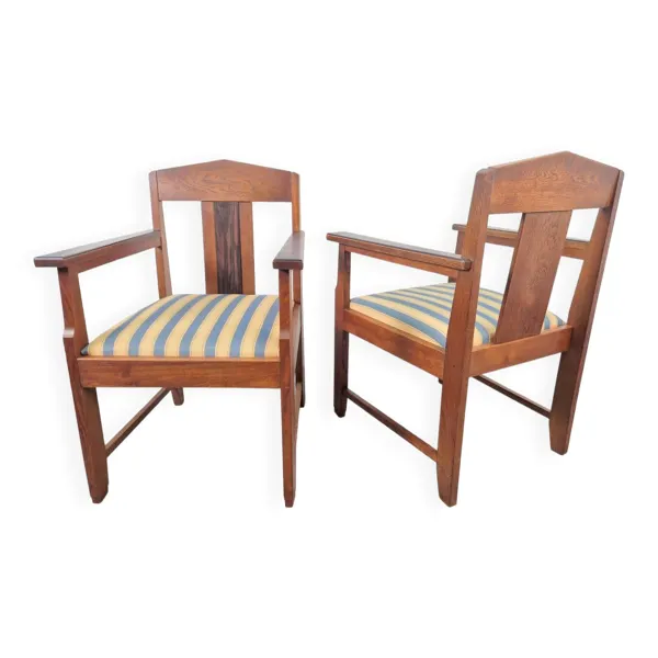 Fauteuils Art Déco de l'École de La Haye en chêne et ébène, années 1920, ensemble de 2