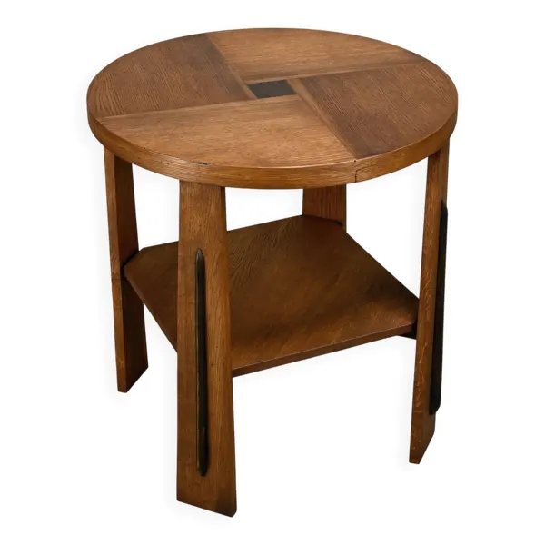 Table d'appoint Art Déco moderniste de l'école d'Amsterdam en chêne avec incrustation carrée.