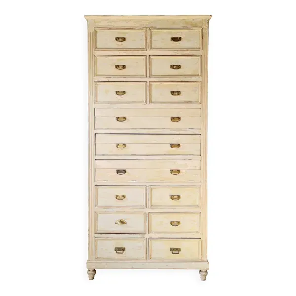 Meuble de métier mercerie - commode haute patinée - semainier XXL