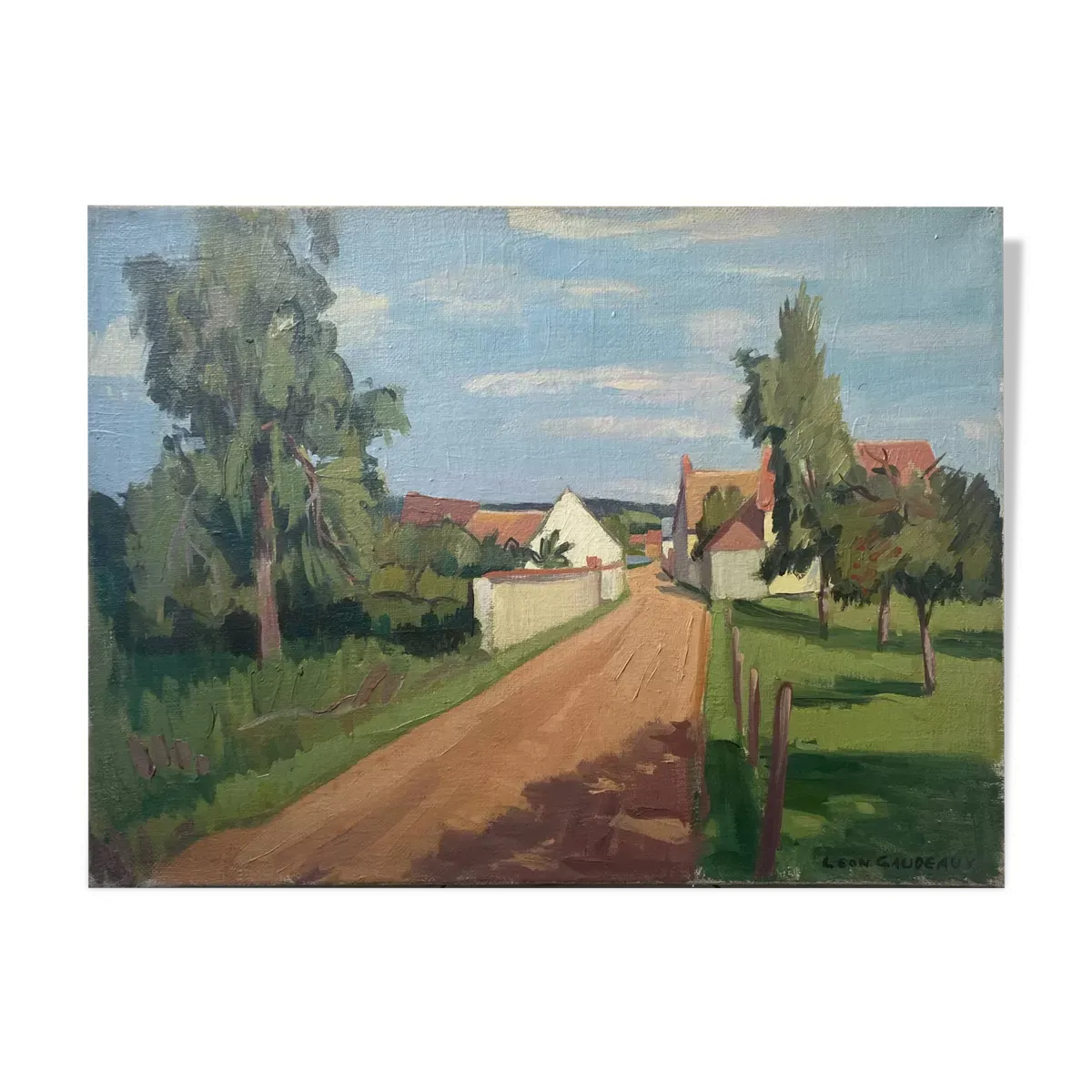 Tableau HST ''Village de Jouy sur Eure'' par Léon Gaudeaux (1893 / 1947)