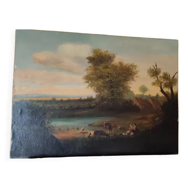 École Hollandaise  du XIXe ''Paysage animé thème champêtre