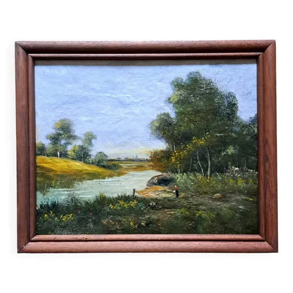 Tableau impressionniste -  Huile sur toile, Ecole française - Barbizon