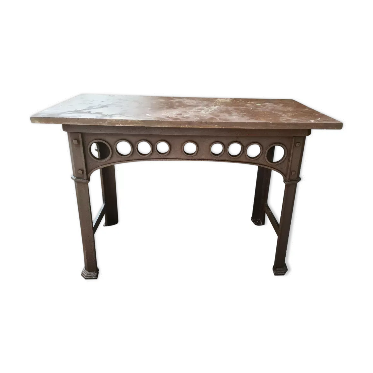 Table console industrielle  en fonte et marbre