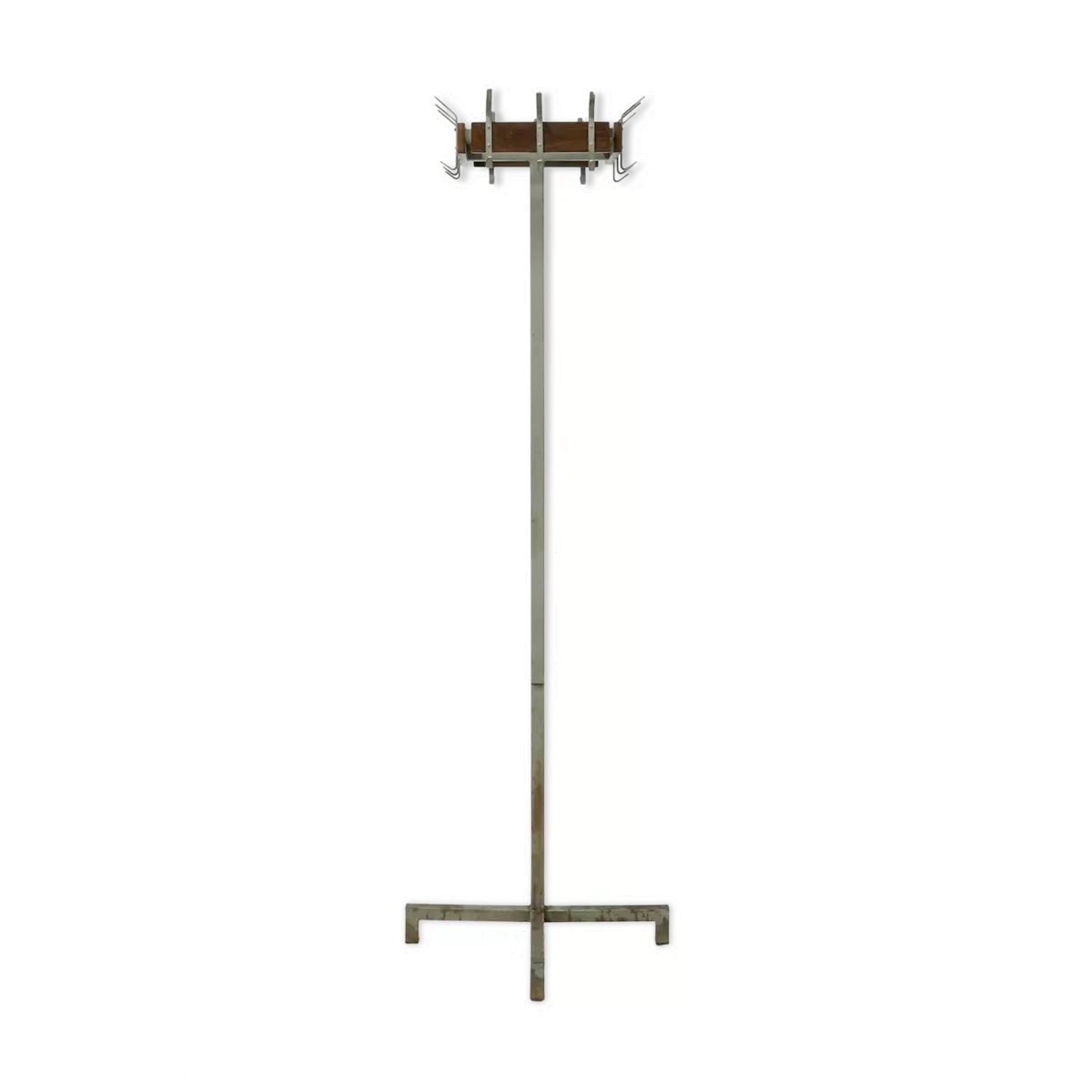 Industrial belgium porte-manteau autoportant en acier et teck des années 1950