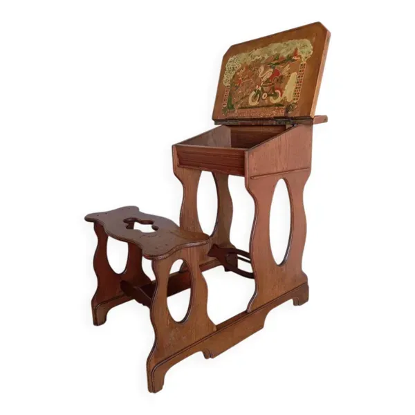 Bureau pupitre en chêne années 1900 avec peinture intérieure