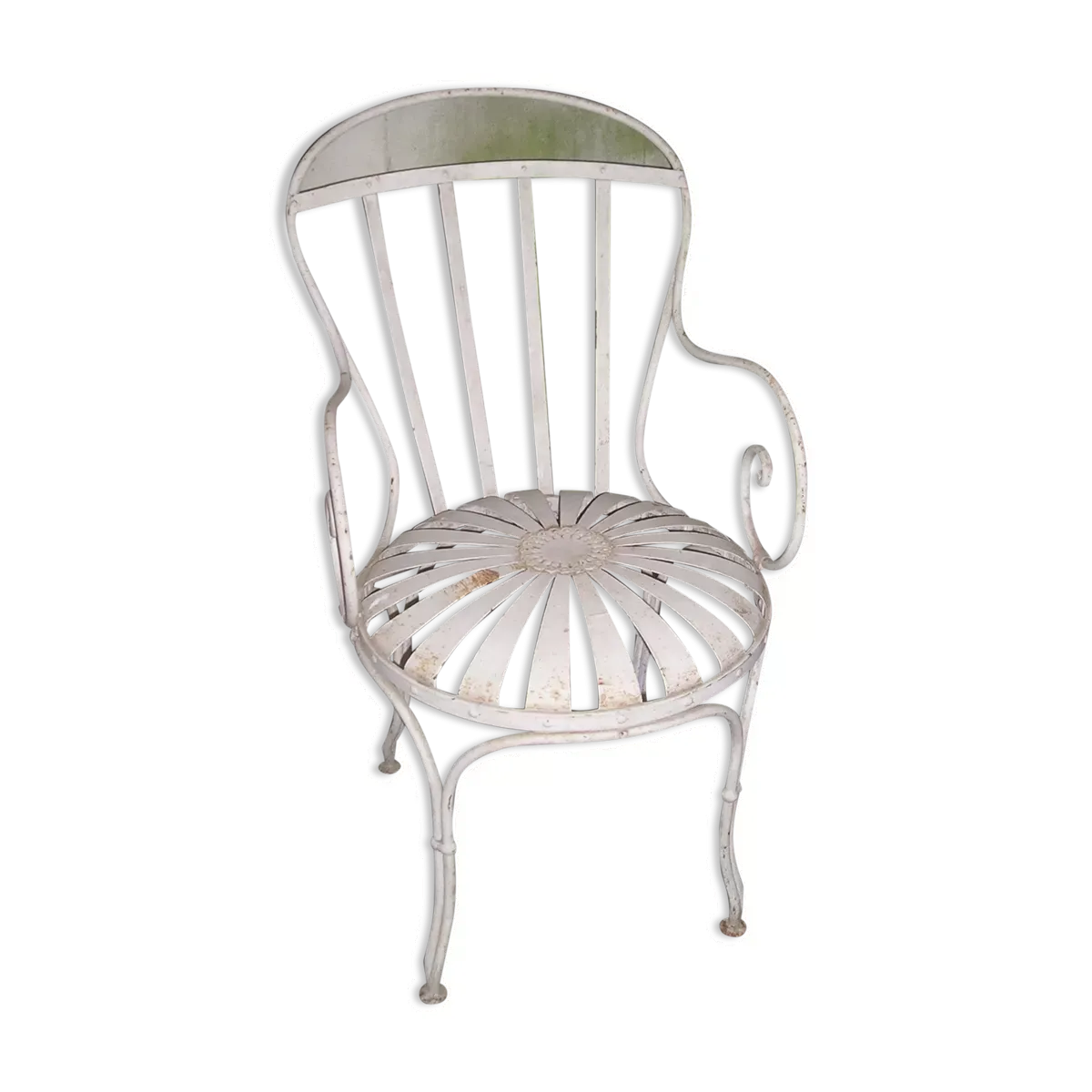 Fauteuil de jardin fer forgé à lames flexibles rivetées début XXè