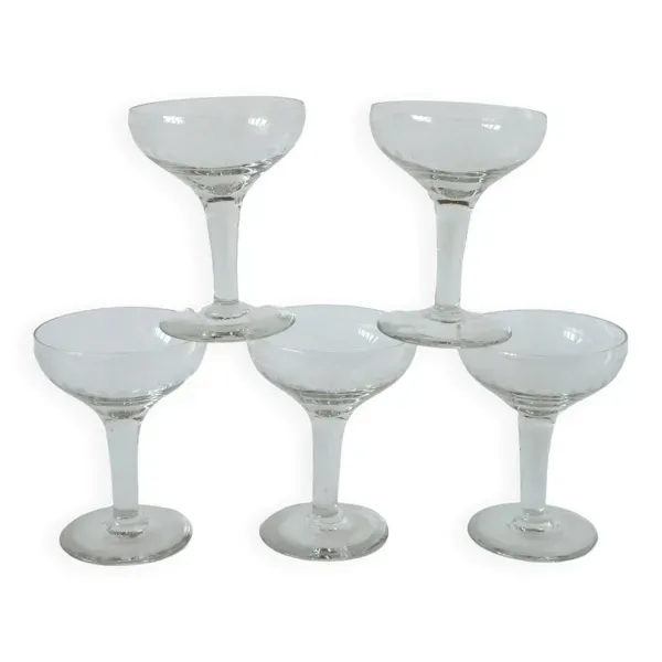 lot de 5 coupes à champagne en cristal gravé 1950