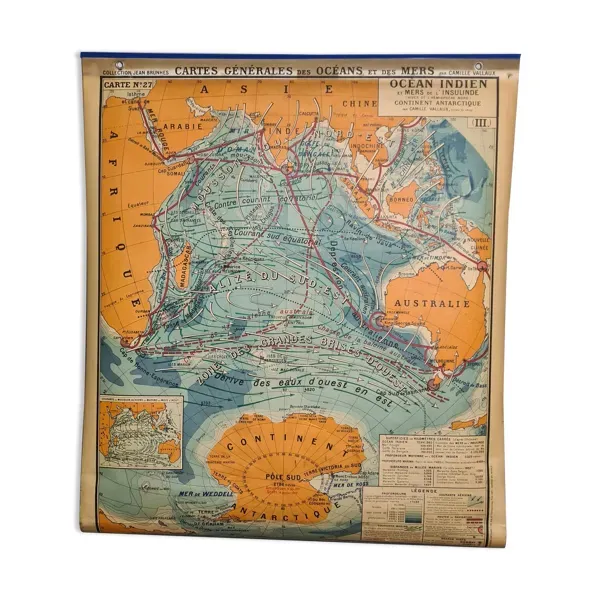 Carte scolaire vintage, océan indien