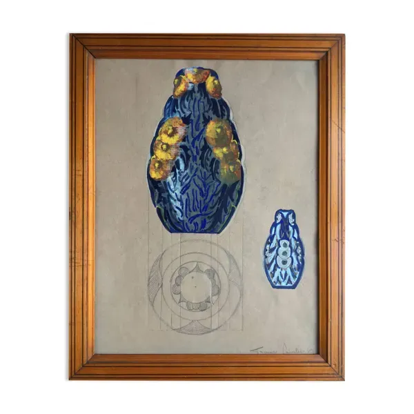 France LAMBERT 1902-1981.Gouache.Projet de vase Art Déco,vers 1925