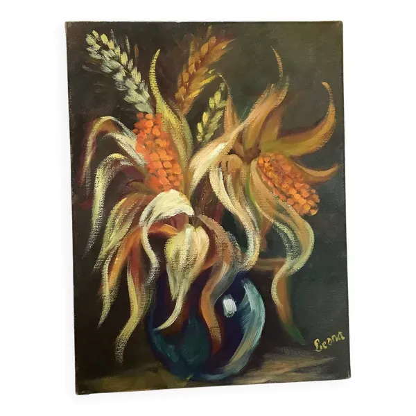 Tableau bouquet nature morte huile sur toile signée