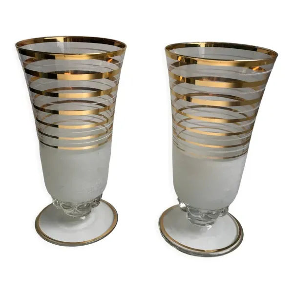 Paire de vases granité et liserés dorés années 60