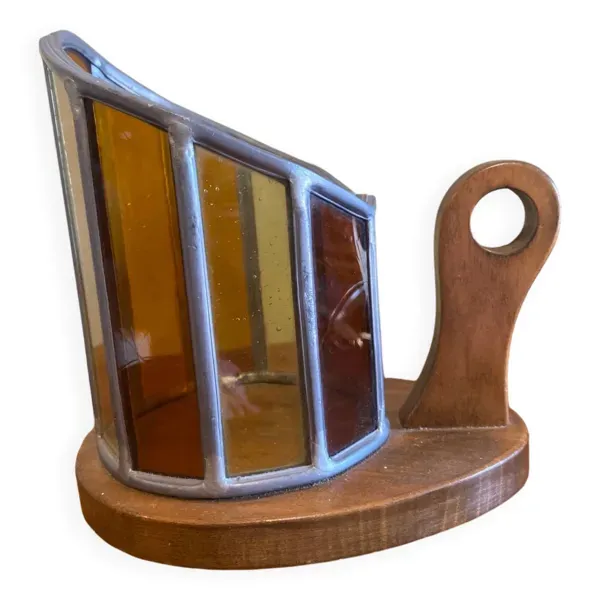 Bougeoir bois et vitrail