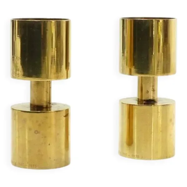 Paire de bougeoirs Zoégas Kaffe en laiton massif, Suède 1976