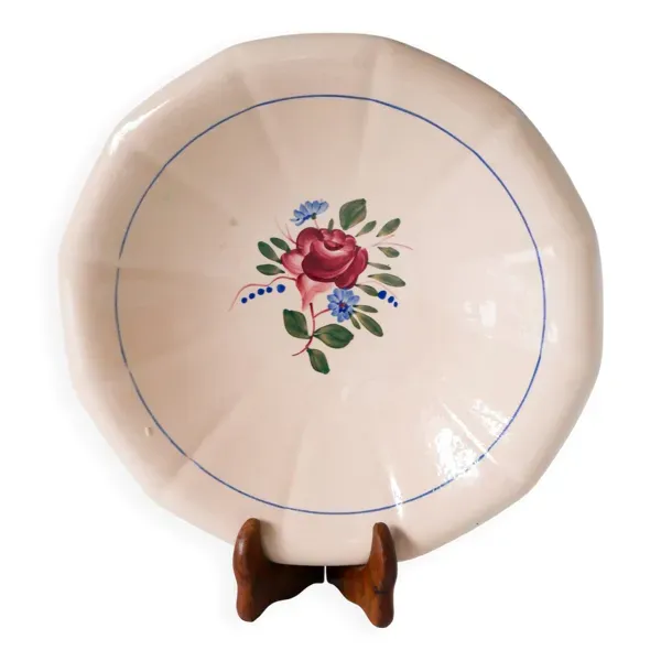 Grand plat creux Digoin Sarreguemines, roses à fleurs, 1950