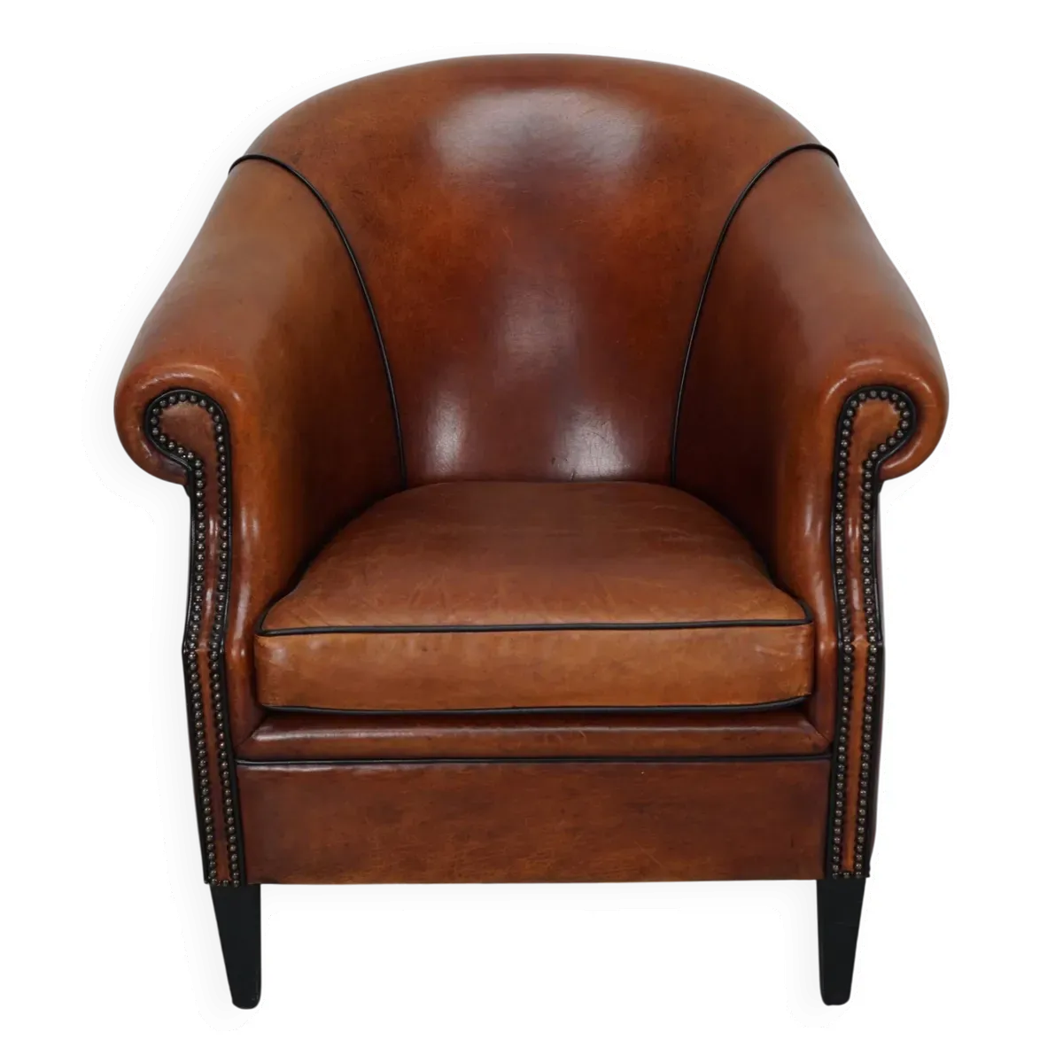 Fauteuil club vintage hollandais en cuir couleur cognac