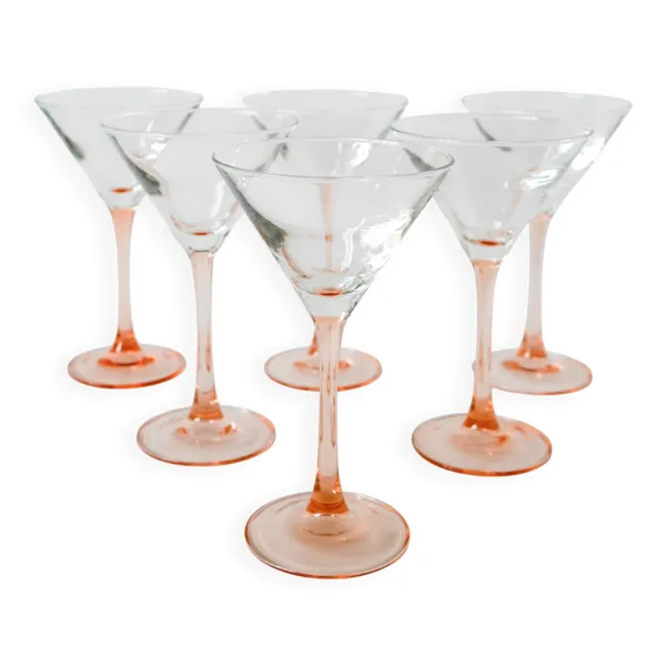Lot de 6 verres à cocktails en verre à pieds rose Luminarc Made in France,