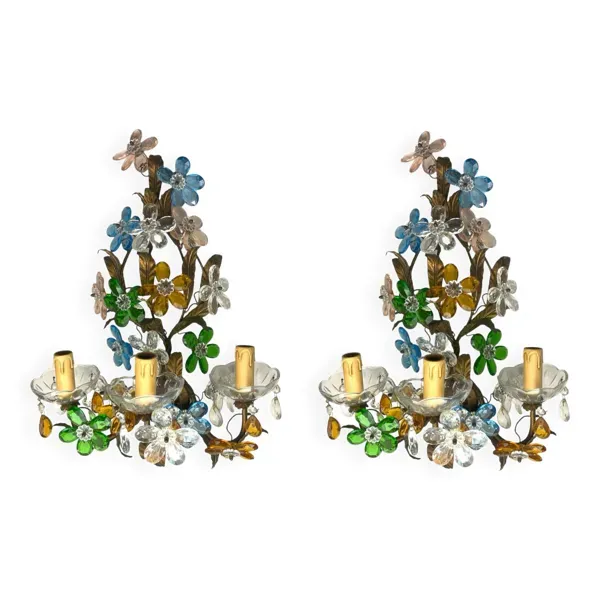 Grandes appliques tole fleur en verre de murano ensemble de 2