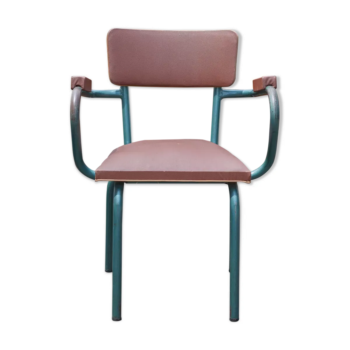 Chaise de maître d'école en simili cuir et métal tubulaire