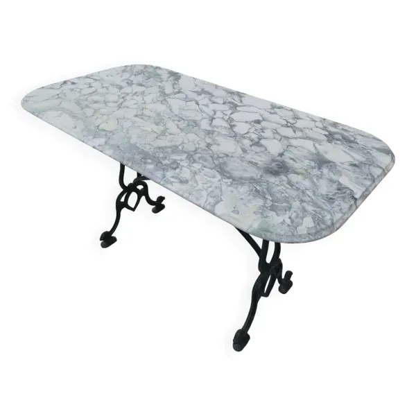 Table de bistrot restaurant en fonte et marbre ancienne -1m40