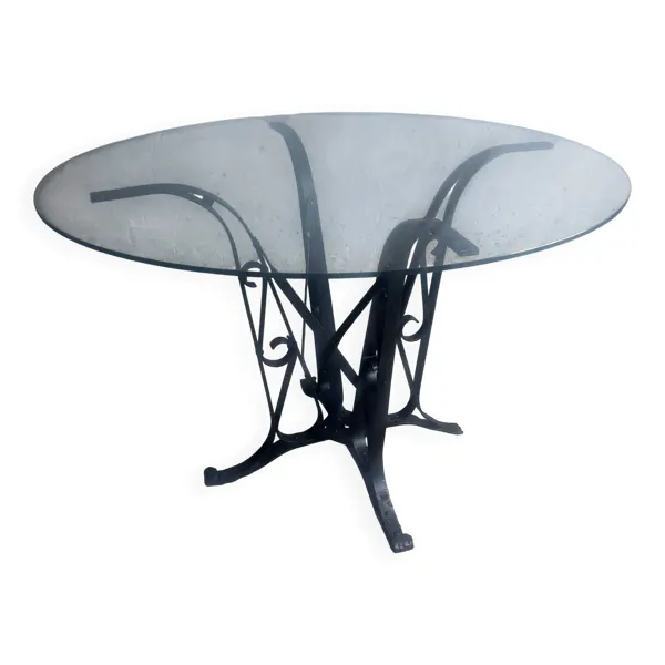 Table à manger française Art déco en fer forgé et verre, vers 1930