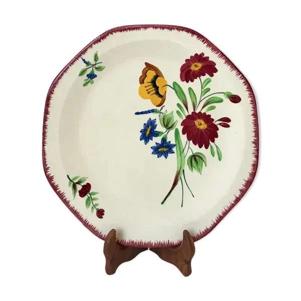 Plat à tarte Pexonne peint à la main modèle ''Ophélia'' années 40