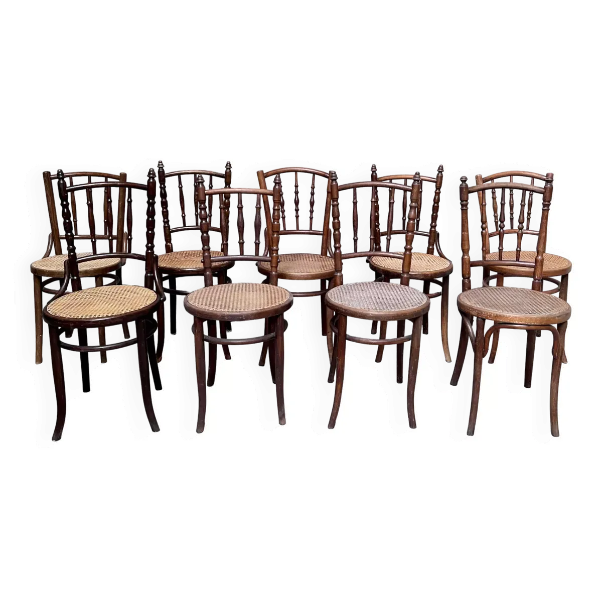 Série de 7 Chaises bistrot cannée cannage ancien troquet