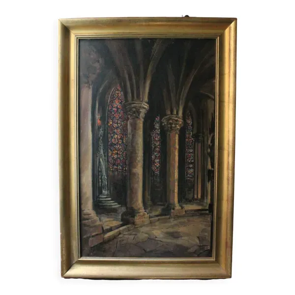 Peinture école française du XXe siècle ''Abside de la cathédrale de Saint-Om