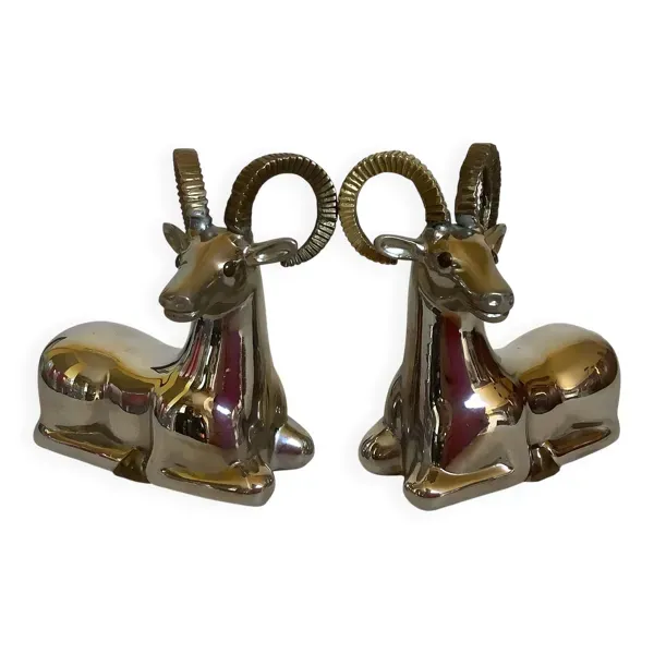 Paire de petits serre livres mouflons zoomorphe
