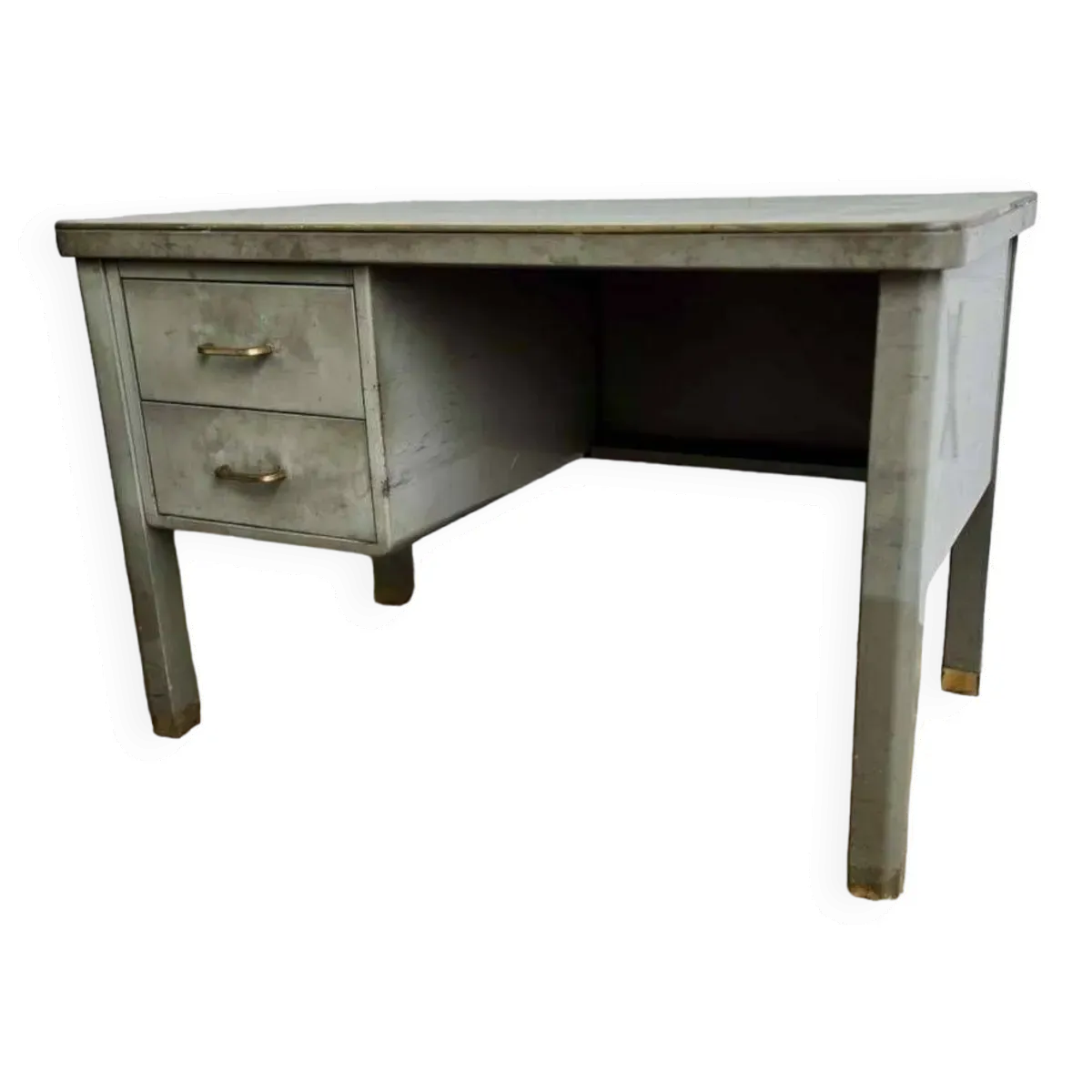 Bureau/bureau industriel vintage acior avec plateau vert menthe