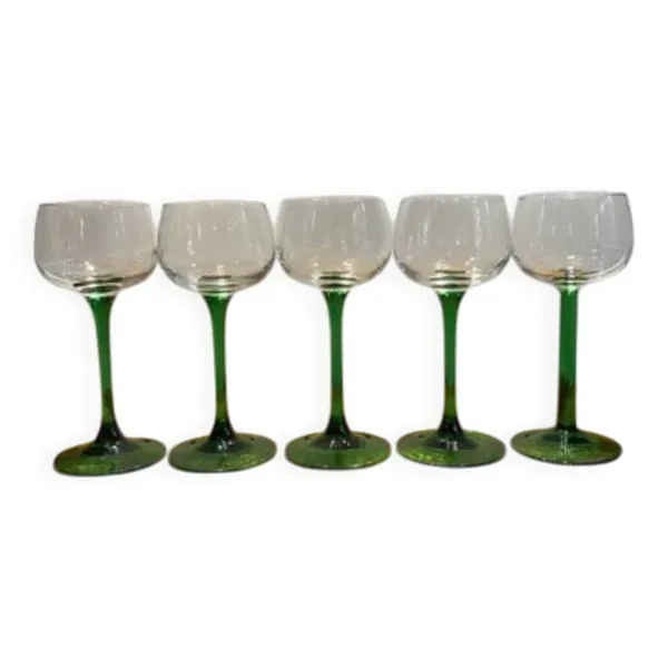 lot de 5 verres à pieds vert foncé Made in France Luminarc, 1970 - 16.5cm