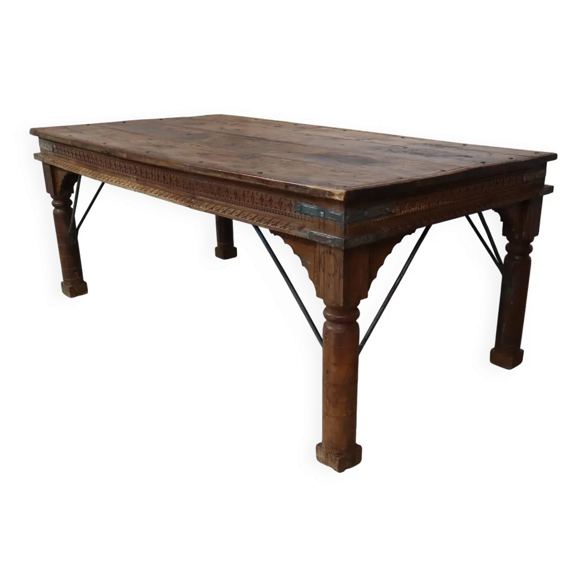 Table à manger en teck indonésien sculptée à la main