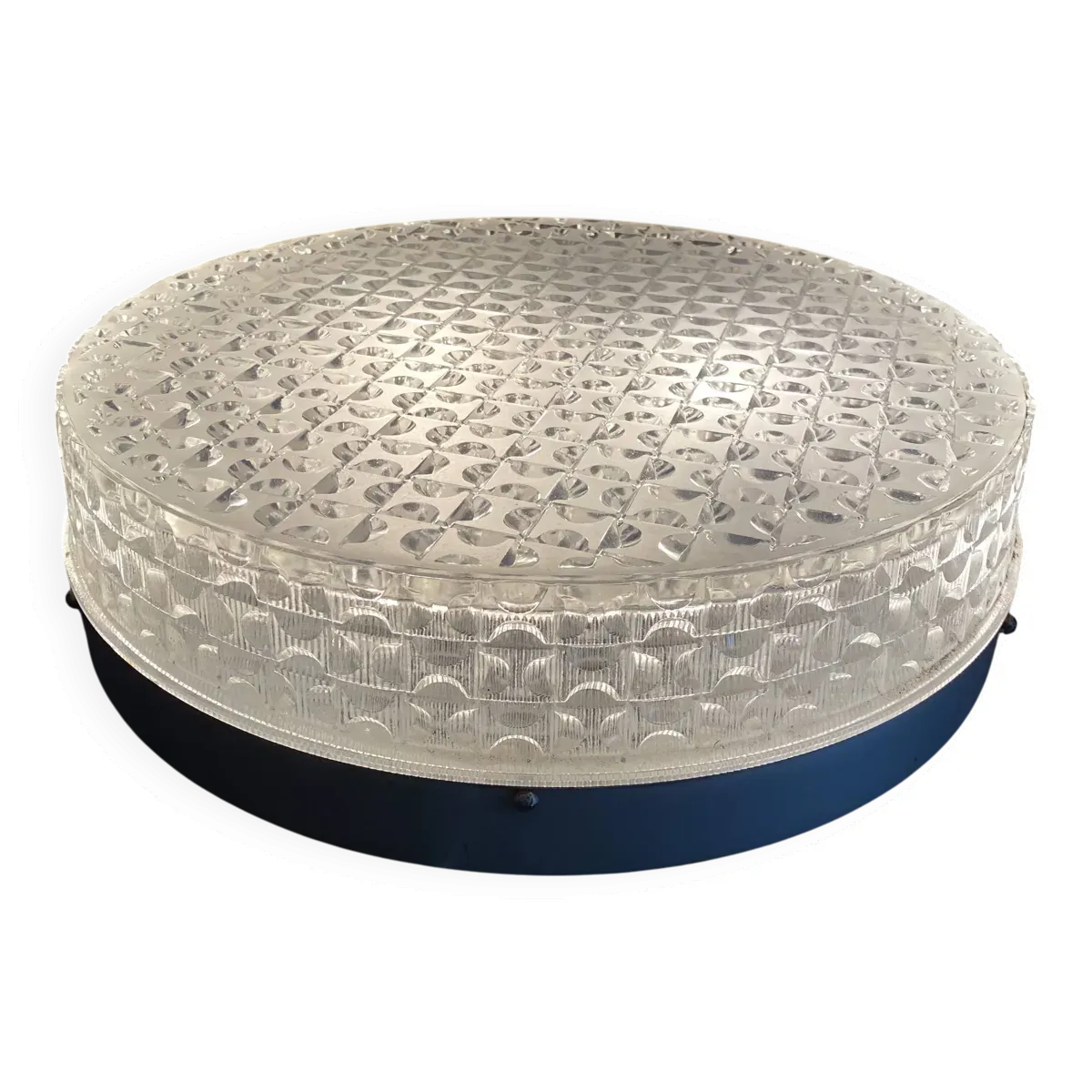 Plafonnier rond en verre holophane, années 60