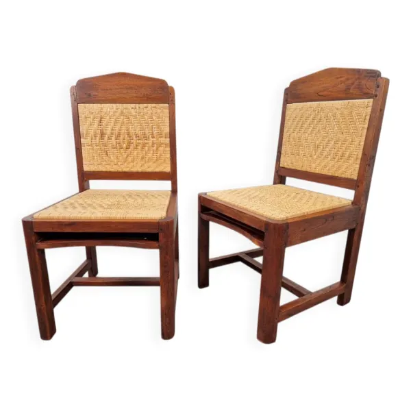 Chaises en chêne et en osier tressé de l'École de La Haye Art Déco néerlandaise, années 1930, ensemble de 2