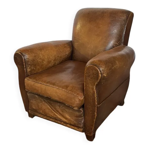 Fauteuil club ancien en cuir de vachette