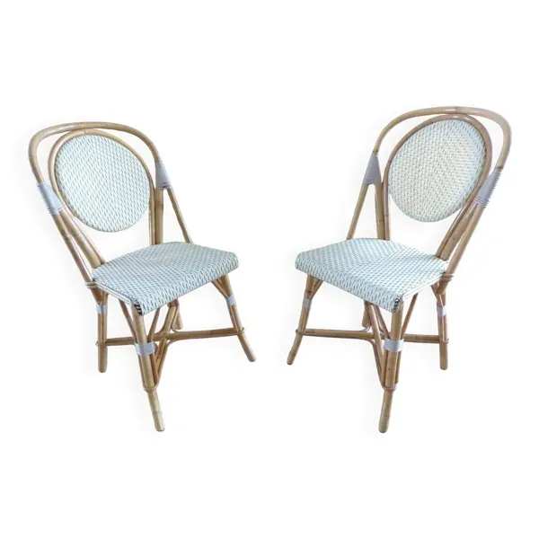 Paire chaises bistrot Parisien Maison Louis Drucker rotin clair de Manille