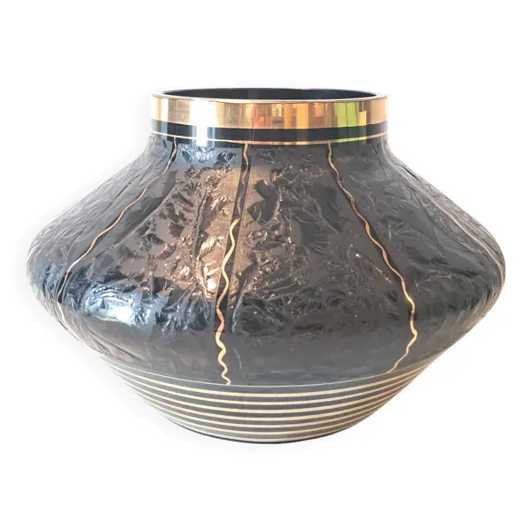 Vase Art Déco en Verre de Boom Hyalite Noir de la Verrerie De Rupel