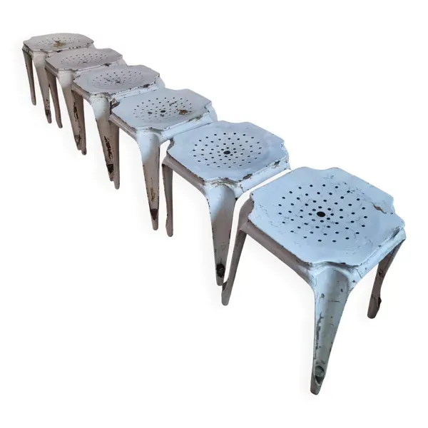 Lot de 6 tabourets industriels français Multipl’s – Années 1930