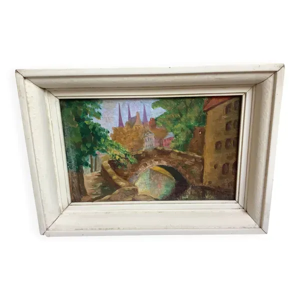 Mini tableau de Bruges Belgique huile sur panneau de bois