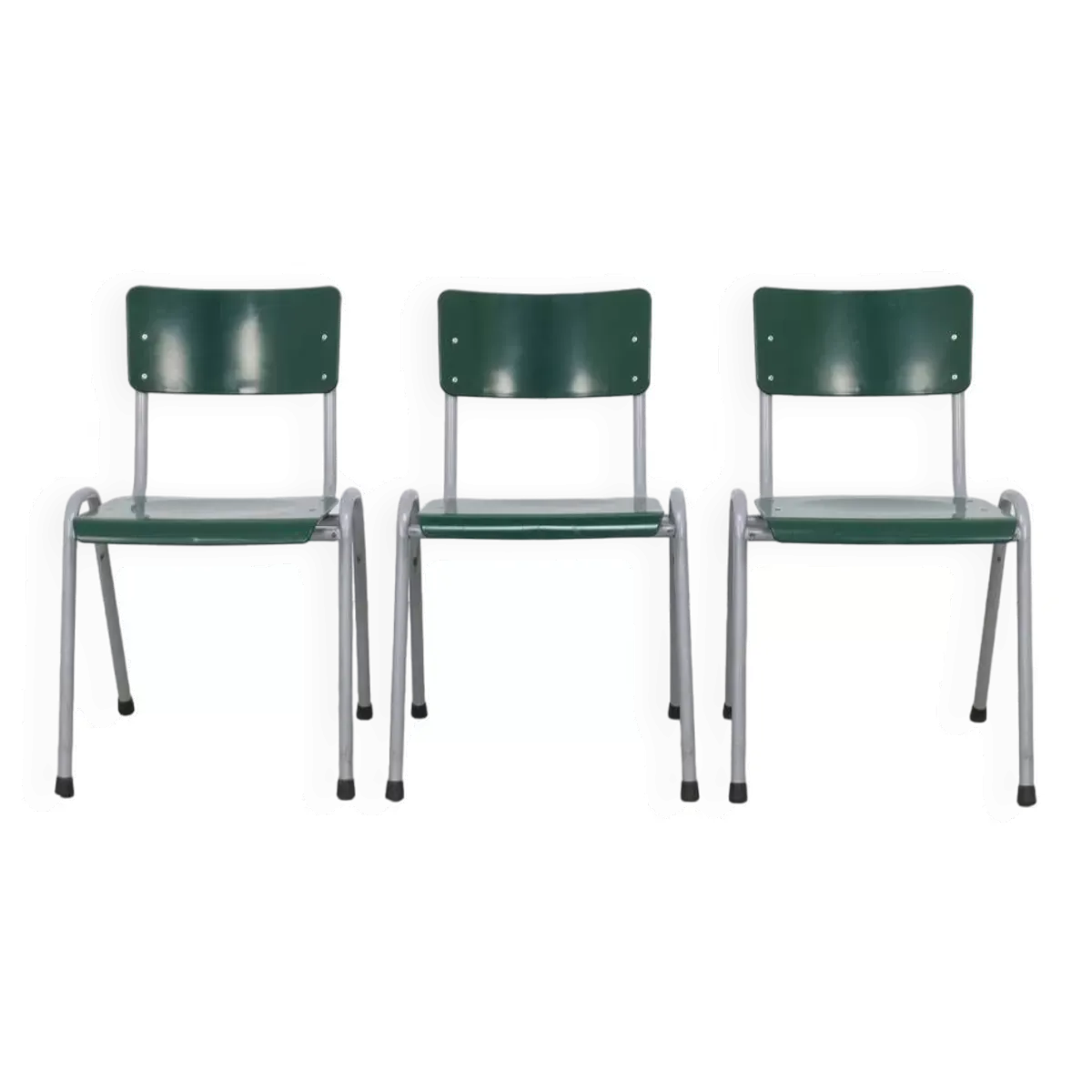 3x Chaise de salle à manger Chaise d'école vintage industrielle, années 1970