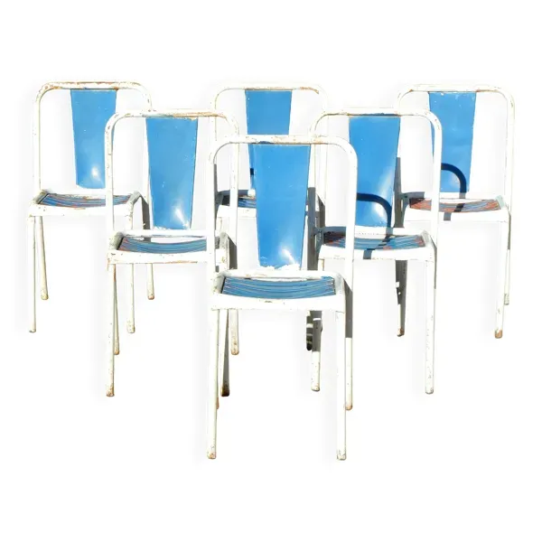 6 anciennes chaises de bistrot Tolix en métal - Style industriel