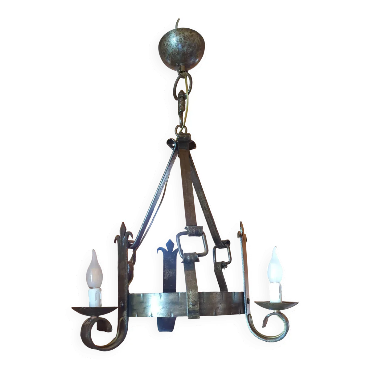 Lustre brutaliste en fer forgé