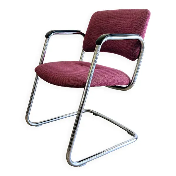 Fauteuil Strafor Steelcase 421 vintage tissu prune, 1989