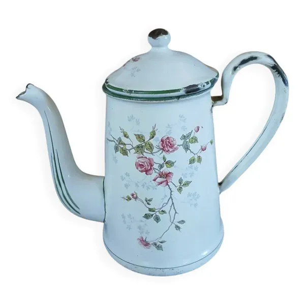 Cafetière/ théière ancienne en tôle émaillée