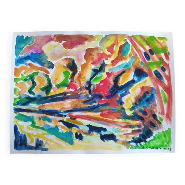 pierre Lacroux (1909- 1993) Gouache sur papier 24 x 32 cm - de 1989 - (315)