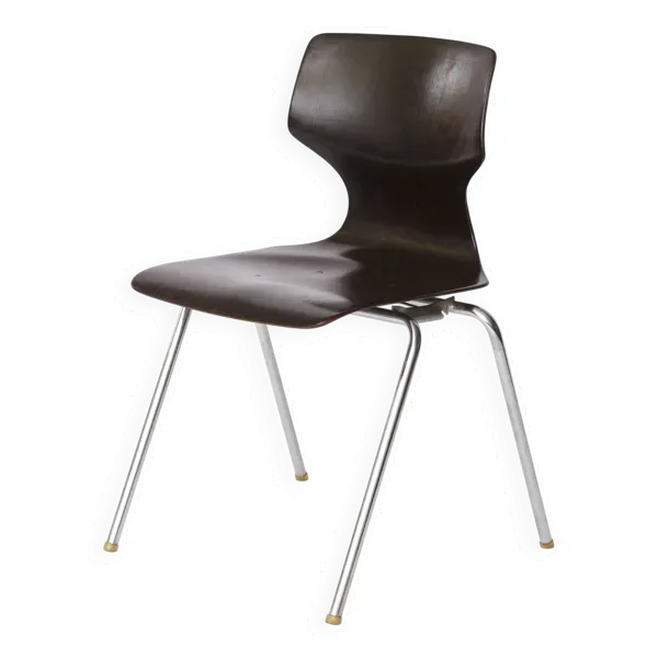 Chaise Flötotto Pagwood (1/12) – Classique du design allemand, années 1970, chrome et contreplaqué