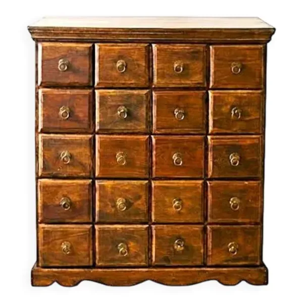 Meuble d'Apothicaire en Teck Massif - 24 Tiroirs