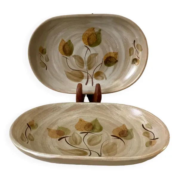 Paire de raviers en grès / céramique niderviller doria ste radegonde peint à la main années 70